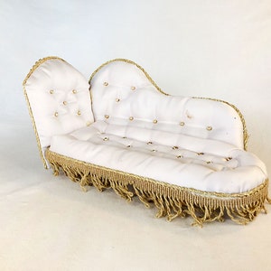 1940s/1950s Vintage European Hand-made Mattel BARBIE-scale Doll Mid-Century Modern Design Furniture Bed Chaise Longue Sofa Lit de Repos