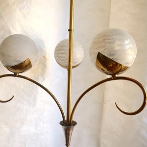 40/50s Vintage Mid-Century Modern Brass Glass Globes MAISON ARLUS FRANCE Wiener Werkstätte Aubock-era Chandelier Hanging Lamp Guariche Lunel