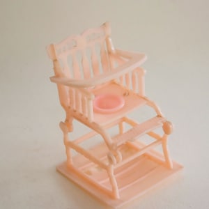 Vinyl 50s Vintage Doll's House Furniture Babydoll Highchair table Mid-Century Modern Designer England Miniature Kleeware Renwal Bakelite-era