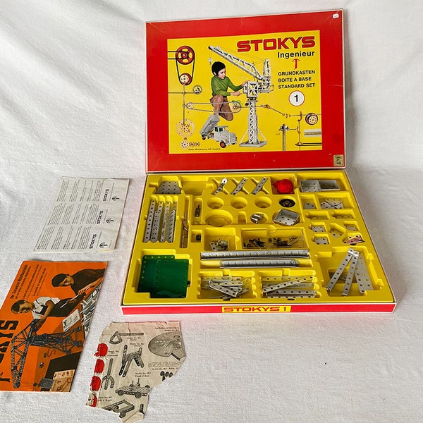 50s/60s Vintage Antique Original Art Deco Modernist BAUHAUS Stokys Cubist Boy Toy Tri-Ang Meccano-style Furniture Architectural Building Set