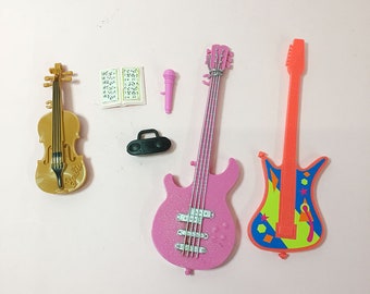 Orig Vintage MATTEL BARBIE Doll Fashion 1970-1990s Accesssories Electric Guitars Rockers Boombox Violin, Microphone Sheet Music Rock Rockers
