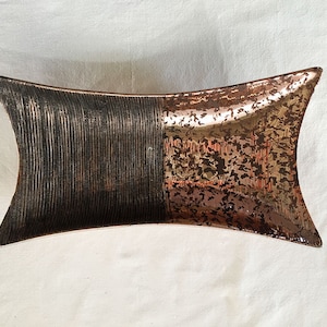 Vintage FRENCH POTTERY Artist Mid-Century Modern Ceramic Metal Glaze France Ellyptical Form Tray Bowl Decorative Modernistic Bauhaus-style