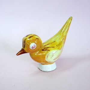 Vintage Antique 1920s-30s European French Scandinavian Glazed Pottery Art Deco Mid-Century Modern Ceramic Yellow BIRD Decorative Ornamental