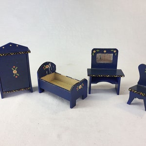 1900 Antique Doll House Art Deco Atelier Martine French/German GOTTSCHALK era Painted Bed Wardrobe Closet Vanity Table Chair Furniture Wood
