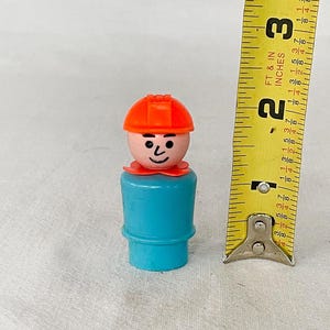 Vintage Afro-Amerikanische HARD HAT ARBEITER Fischer-Price Menschen Person Mann Frau Kunststoff Spielzeug Spielset Pop Art 1960er / 70er Jahre PlaySkool für Autos Fahrzeuge