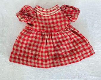 Antique Vintage Clothes 20s/30s Red Gingham White Red Ric Rac Dress Alta Moda Fashion Haute Couture Doll SHIRLEY TEMPLE Kathe Kruse KAMKINS