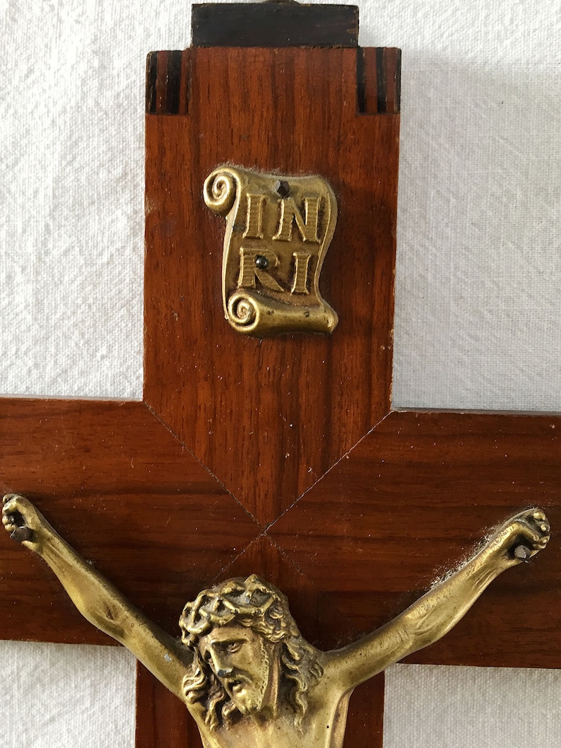 Inri Cross Inscription Design 1900 Antique Crucifix Jesus Christ INRI Swiss German Wood Cross Vintage ...