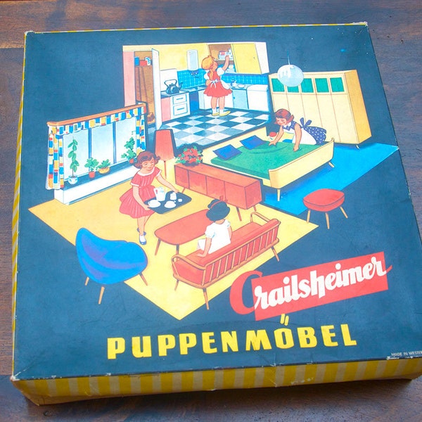 1950S/60s Vintage Doll's House CRAILESHEIMER Mid-Century Modern Furniture Mint-in-Box PUPPENMÖBEL Salon Brio Bodo Hennig Modella Hanse-era