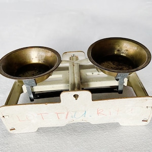 Vintage antiguo TIN Latón 1880/1890 MARTIN FUCHS Casa de muñecas alemana Tienda Básculas Puppenhaus Spielzug Tienda de comestibles Gottschalk Waltershausen