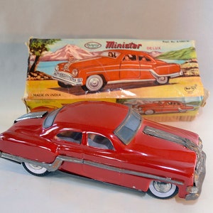 Vintage Antique AmarToys Delhi Streamline Car MINISTER Delux TIN Friction Toy 1940s-50s Mechanical Color Litho Chromolithography Orig. Box