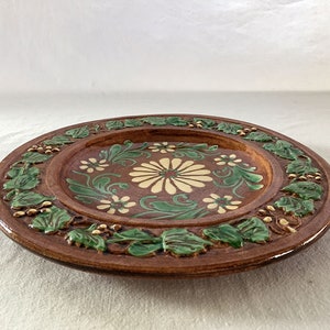 1850/80s Antique SWISS Pottery Artist Handarbeit Handmade German French Edelweiss Folk Folklore Flora Wreath Alps Rustic Decor Glaze Ceramic