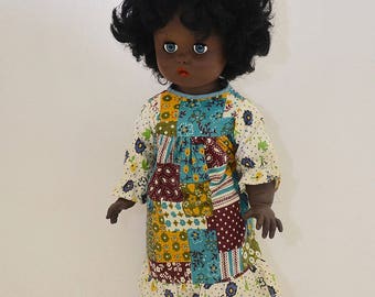 RARE Vintage Antique 1950/60s Black Child Doll History African American Afro RATTI Italian Patchwork Dress by Knickerbocker (70s) Blue Eyes