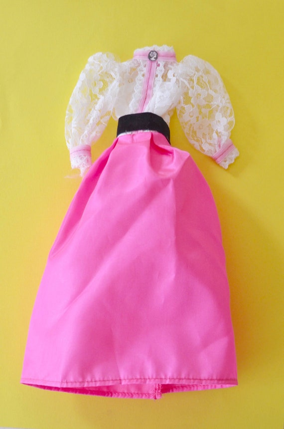 1980s Orig Vintage Superstar BARBIE Doll Angel Face (1983 Mattel) Pink  Taffeta Gown Lace Long Sleeves Dress Excellent Outfit Designer