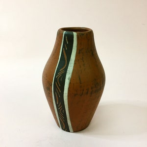 1950s-1960s WEST GERMAN POTTERY Vintage Antique Vase Urn Fat Lava Mid-Century Modern Modernist Brown Cream Sgraffito Ceramic Stipple Effect