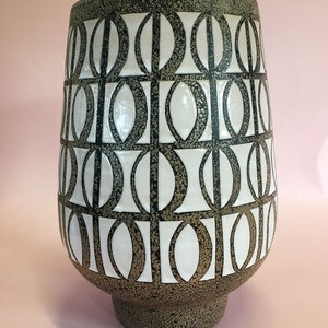 1940s/50s Vintage Mid-Century Modern French German Glazed Matt Ceramic Black Grey Geometric Design Fat Lava Art Textured Stylized Sgraffito