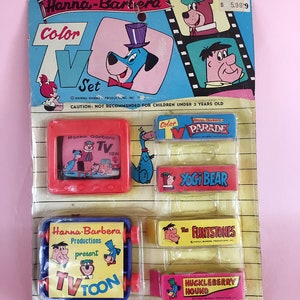 RARO Vintage en caja HANNA-BARBERA Televisión de dibujos animados Televisor a color Proyector Diapositivas Scolling Scolls Picapiedra Oso Yogi Huckleberry Hound