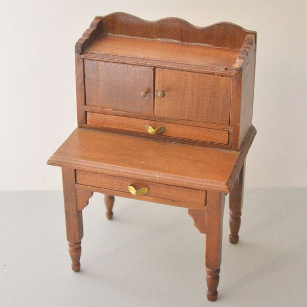 Maison de poupée américaine vintage SHACKMAN des années 40 et 50, meubles coloniaux, bureau, tiroirs, design anglais américain classique Chippendale