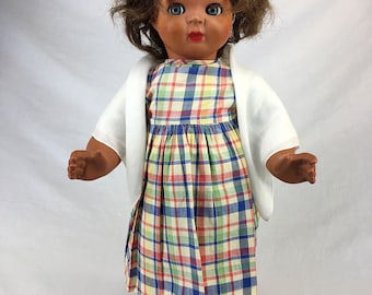 Muñeca rodoide italiana vintage original de los años 40/50, con coquetos ojos de cristal y cabello humano, ropa de guardarropa original.