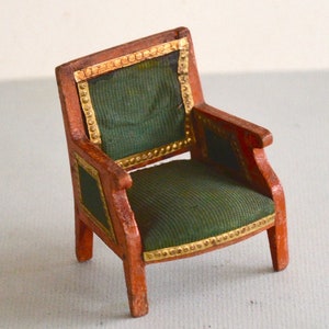 RARE 1860/1880s Biedermeier Antique Doll&#39;s House German/French Wood Velvet Gilt Painted Wood Salon Chair Gottschalk Waltershausen Schneegass