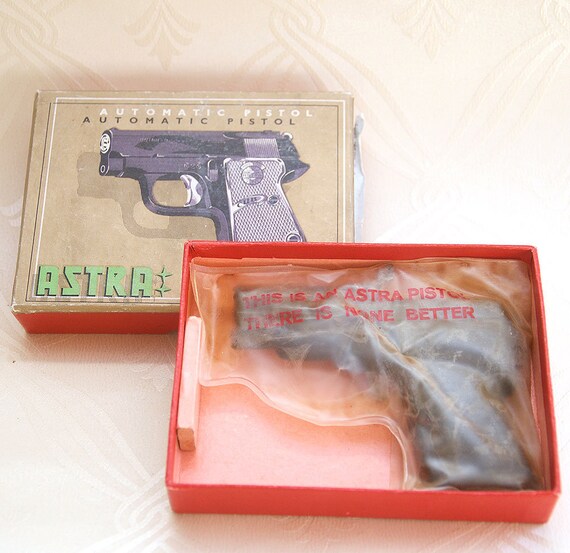 Vintage Antique Metal Toy Automatic Pistol ASTRA Cub Gun Box Cap Gun Plastic Case Spy Dillinger Capone Play Cops Robbers Police Detective