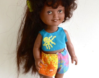 Vintage 1980s Clothes Brunette Brown Hair DOLLY SURPRISE Doll Afro-American Gro Hair Crissy Ideal-like Blossom PLAYSKOOL/Hasbro 1987-1990