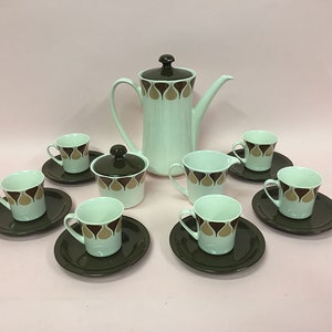 60s/70s Antique Vintage Porcelain MOD Space Age Motif Mid-Century Modern Designer Coffee Tea Set Tea pot Full Service Royal China VIGO SPAIN