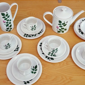 Antique Vintage Porcelain Rose Motif Mid-Century Modern Coffee Tea Set Tea pot Full Service ARZBERG Grand Prix XII. Triennale Mailand 1960