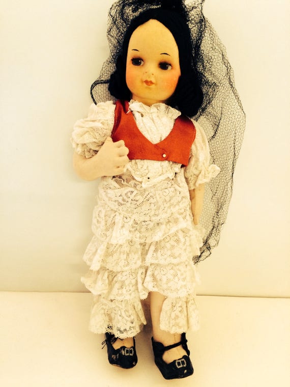Robe Et Bonnet Pour Poupée Ancienne 40 Cm - Coton - Occasion - Fille