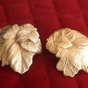 Vintage 1970s/1980s French Mod Haute Couture AGATHA SIgned Leaves MATT Gilded Gilt Metal Designer-Made in Scandinavia EARRINGS Ear Clips