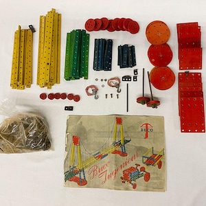 20s/50s SWISS BUCO INGENIEUR Vintage Antique Boy Toy Tri-Ang Meccano-style Gilbert Erector Architectural Building Construction Set w/Booklet