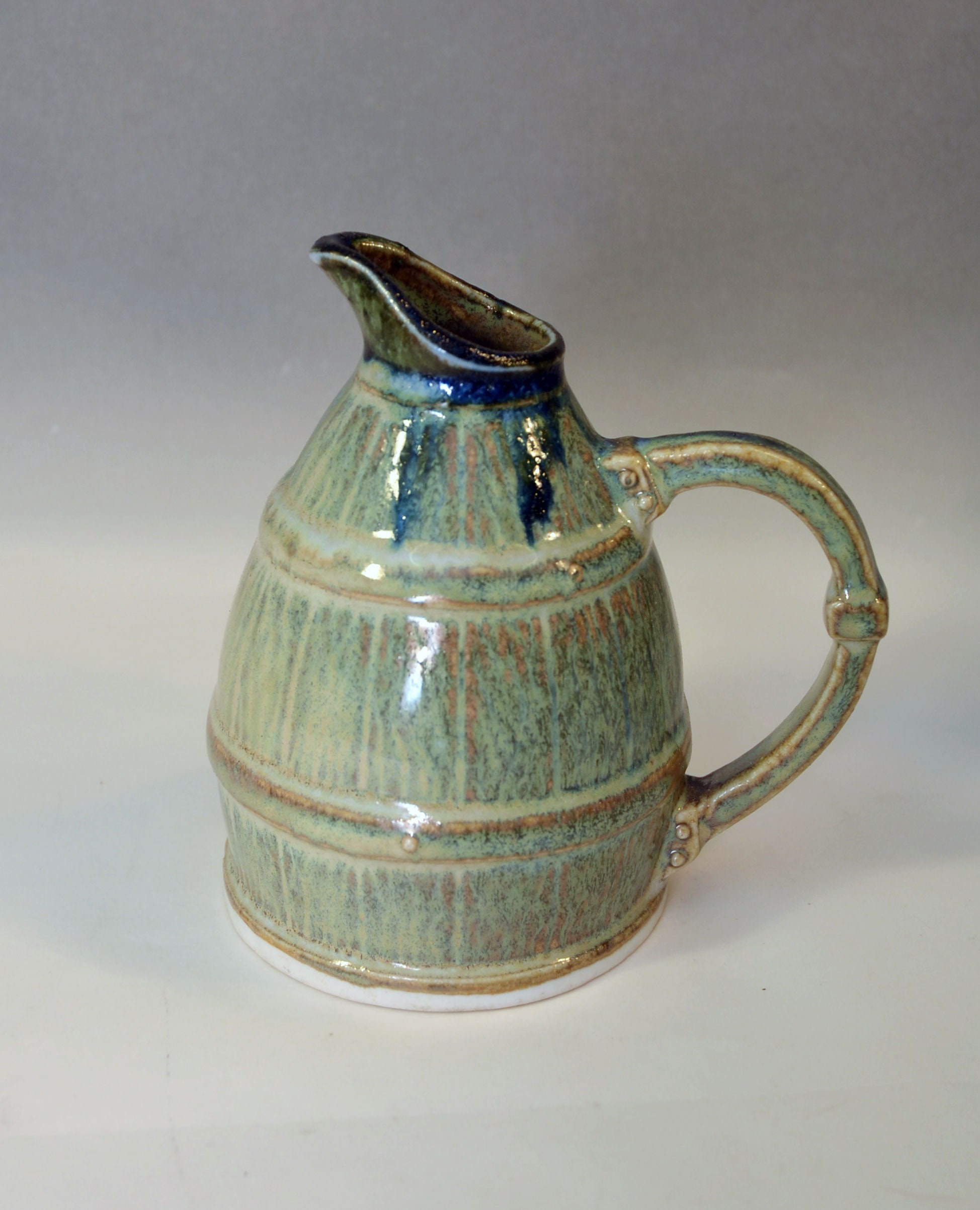 19Th-Century Antique Art Nouveau Jugendstil Art&craft 1890-1905 French Glaze Ceramic Celadon Blue Wine Pitcher Vintage Mid-Century Modern