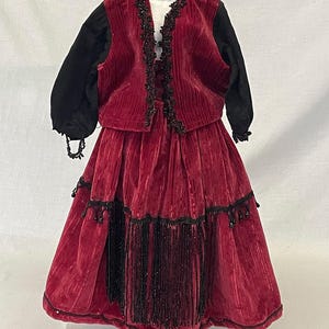 Antique 19th Century HURET JUMEAU BRU Velvet Jet Bead 2-piece Evening Ballgown Gown Parisienne Porcelain French Lady Fashion Doll 1890/1900