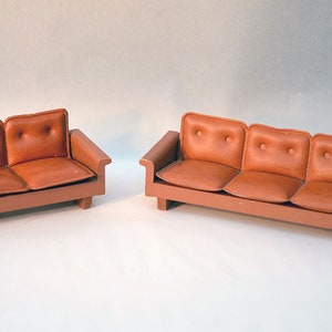 1950/60 Vintage antieke Hanse Denemarken Deens poppenhuis Brio Lundby midden van de eeuw modern meubilair bank en clubfauteuil BODO HENNIG