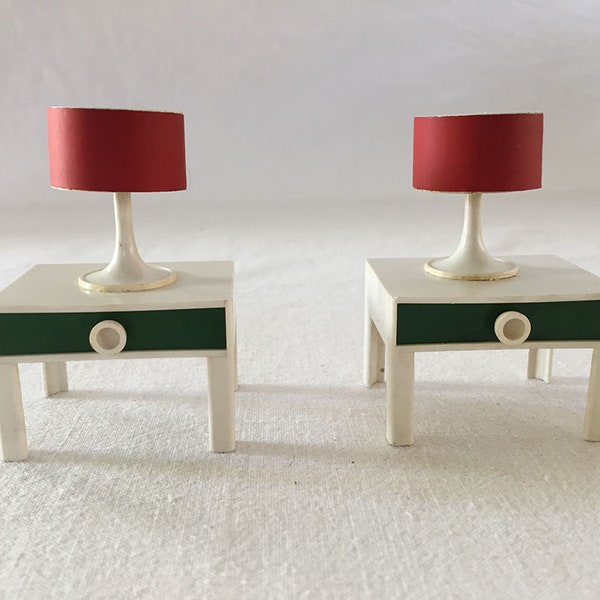 50s Vintage Scandinavian Denmark Design BODO HENNIG Lundby Hanse Brio Doll House Furniture Doll Bedroom End Tables Lamps Mid Century Modern