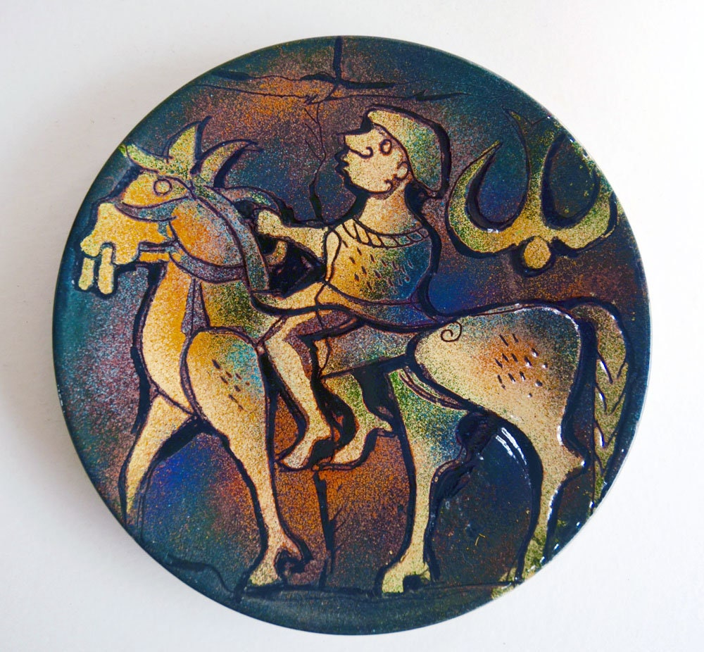 40s/50s Plate Vintage Antique Metal Copper Enamel Mid