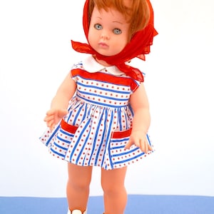 Authentic Vintage 1960s Red Hair Classic Child Alta Moda Italian High Fashion Haute Couture Doll Dress Kerchief