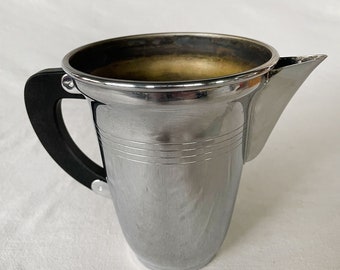 1920's/1930's Vintage Antik Soßenkrug Chrom Nickel Metall Mid-Century Modern BAUHAUS Alter DESIGNER Küche Art Deco Schweizer / Europa