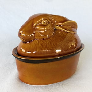 Antique Tradition Swiss FRENCH POTTERY Pot Vintage Ceramic Kitchenware Decorative Glazed Folk Art Rustic Terrine Paté Rabbit Lapin Lievre