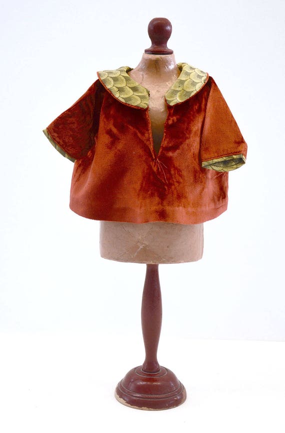 Authentic Vintage Fashion Cloth Doll Maker Atlantic City Original KAMKINS  Louise Kampes Burnt Sienna Velvet Brocade Lamé Blouse 1915/20s