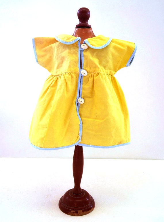 Authentic Vintage Fashion Cloth Doll Haute Couture Original Kathe Kruse  KAMKINS Jumeau Yellow/Blue PIPING Play DRESS 1920s/1930s