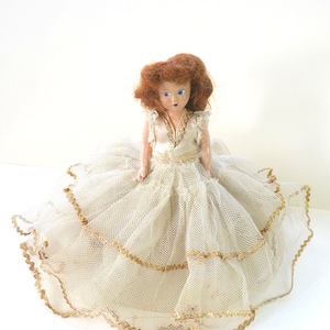 Authentic Vintage Original Classic American-made 1930/40s Labeled MARCIE DOLL Tulle Fashion Gown Compo Composition Saran Hair 8 inches