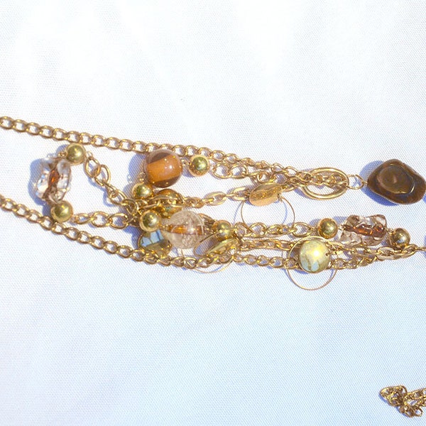 1980s Vintage Original Paris Haute Couture Fashion Mode Gilded Chain Charms Breloques Bold Golden Tones Layered Collier Necklace Choker