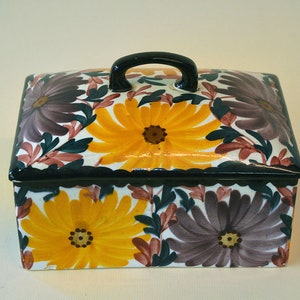 Spritzdekor PINTADO A MANO Flores Art Déco Cerámica alemana ZEISEL SCHRAMBERG Schramberger Majolika-Fabrik Caja cubierta Cerámica antigua vintage