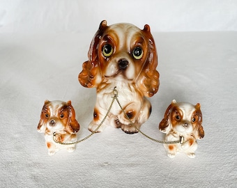 Adorable Vintage 1970s Large Ceramic Sad Crying Brown Puppy Dog W