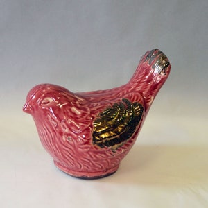 Vintage Antique 1920s-1930s European French Large Glazed Pottery Art Deco Mid-Century Modern Ceramic PINK GOLD BIRD Decorative Ornamental