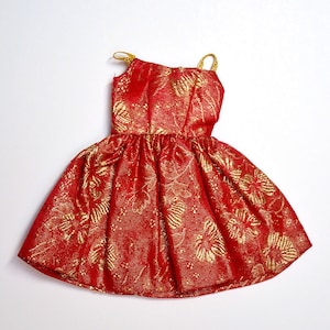 Vintage 1960s IDEAL Toys Fashion Doll TAMMY Misty 1963 Outfit &quot;Fur &#39;N Formal&quot; Red Gold Brocade Dress 9176-9 EUC Japan Estela Susi Sindy-era