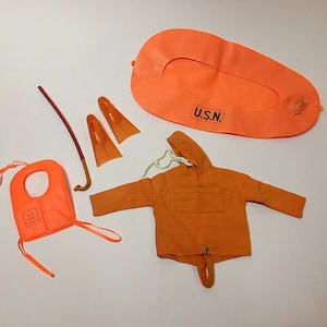 Vintage Antique PALITOY G.I.Joe ACTION MAN Figure 1960s/70s Outfit Navy Soldier Hasbro Raft Scuba Gear Life Jacket Swimming Fins Jacket Tlc