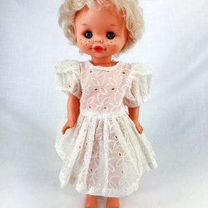 Authentic Vintage 1960s White Hair Eyelet Dress Classic Child Alta Moda Italian High Fashion Haute Couture Doll Dress  Marked: ITALY Ga.Dea