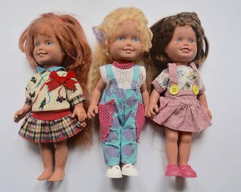 Three Authentic Vintage 1980s Contemporary Clothes Blonde Hair DOLLY SURPRISE Gro Hair Crissy Ideal-like Blossom PLAYSKOOL/Hasbro 1987-1990