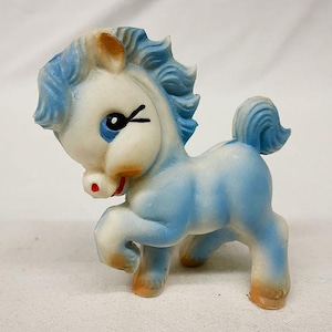 Whimsical Kawaii Vintage 1940s/1950s Herman Pecker Rubber Squeak Toy Blue Horse Doll Toy Vinyl Japan Cartoon Character Greeting Card-style